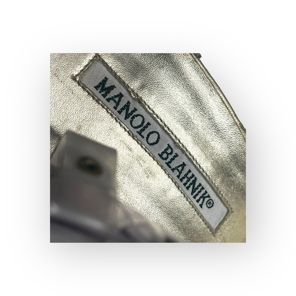 Manolo Blahnik 𖦹 Clear PVC Vinyl Ankle Strap Stiletto Heels Sandals 𖦹 Gold 𖦹 - Picture 10 of 16